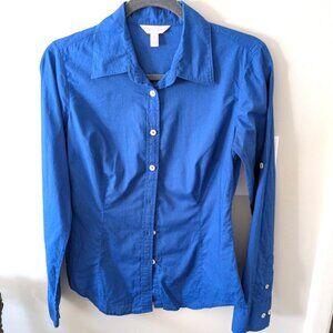 Lilly Pulitzer Blue Button Down Shirt Women's Size 4 100% Cotton Roll Tab Sleeve